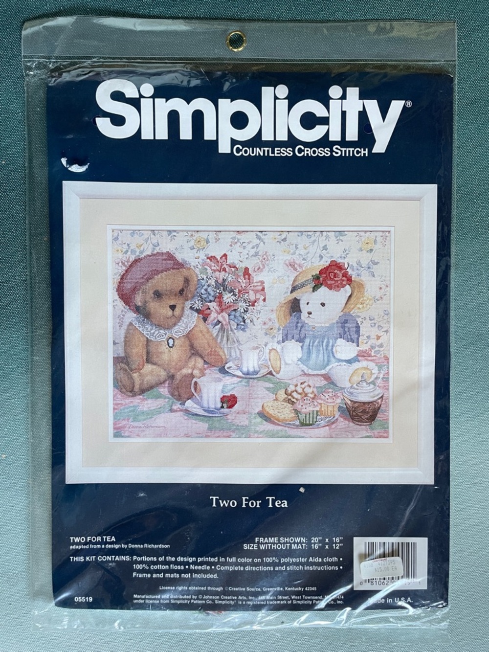 Simplicity Countless Cross Stitch Kit Two For Tea 16” by 12” Vintage